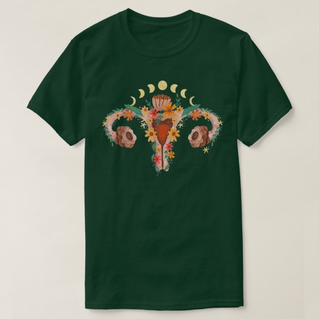 Camiseta Uterus con flores y fases lunares vagina retro (Diseño del anverso)