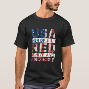 Camiseta Uu 4 De Julio Blanco Rojo E Impresionante Bandera