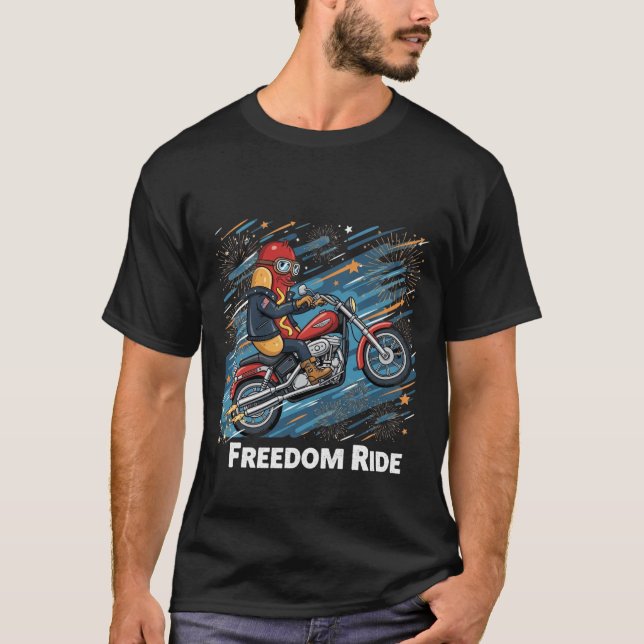 Camiseta UU. BBQ Hot Dog on Harley with Fireworks (Anverso)