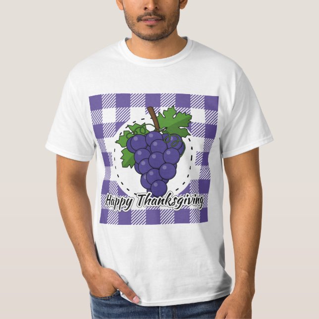 Camiseta Uva sobre la pasta violeta - Feliz día de gracias (Anverso)