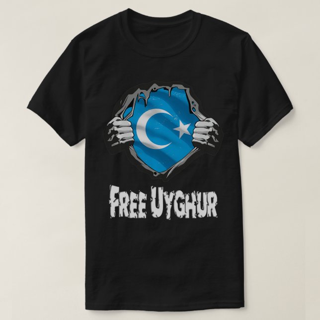 Camiseta Uyghur libre de vestuario de superhéroe de bandera (Diseño del anverso)