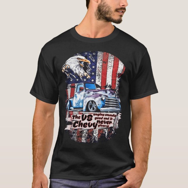 Camiseta V8 Chevy Pick Truck USA Eagle nunca dar una ilustr (Anverso)