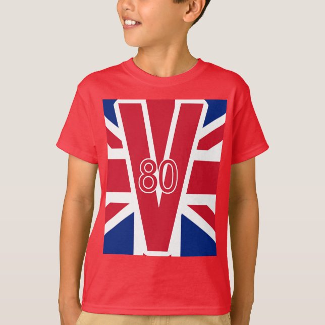 Camiseta V 80 Con Union Jack Background VE Day (Anverso)