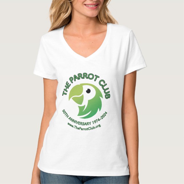 Camiseta V-Cuello femenino de 50 años del Club de loro (Anverso)