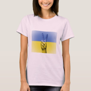 Camiseta V de mano de la bandera de Ucrania Paz y