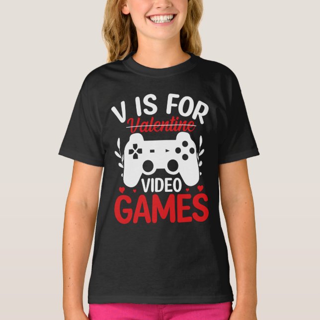 Camiseta V es para juegos de video con San Valentín cruzado (Anverso)