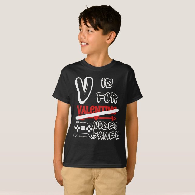 Camiseta V IS FOR VIDEO GAMES divertidos Día de San Valentí (Anverso completo)