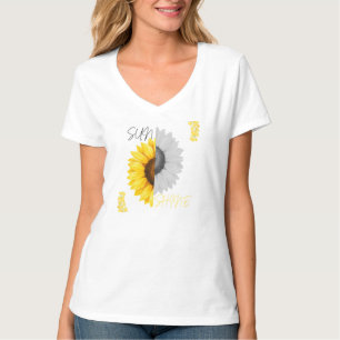 Camiseta V-Neck de impresión de girasol para mujer