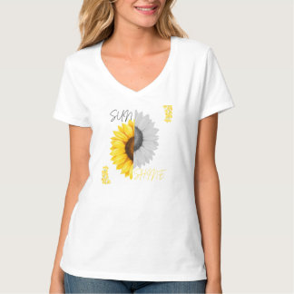 Camiseta V-Neck de impresión de girasol para mujer