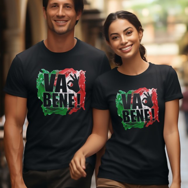 Camiseta ¡Va Bene! Bandera Divertida Italiana (Va Bene! Funny Italian Painted Flag Black Tee)