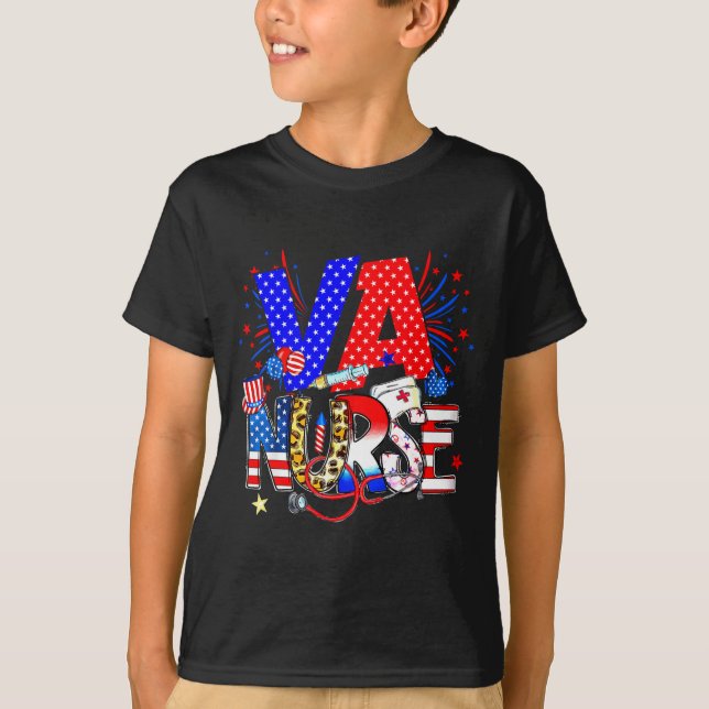 Camiseta Va Nurse 4th Of July American Flag Stethoscope  (Anverso)