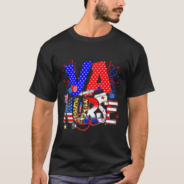 Camiseta Va Nurse 4th Of July American Flag Stethoscope  (Anverso)