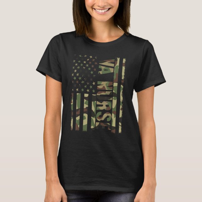 Camiseta VA Nurse Camouflage American Flag Patriotic Nurse  (Anverso)