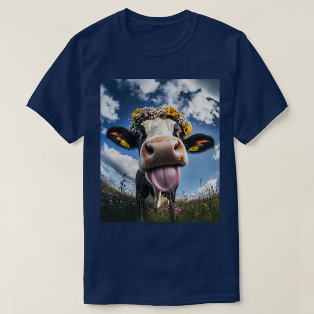 Camiseta Vaca alegre en flor (Diseño del anverso)