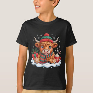 Camiseta Vaca Alta Escocesa de Navidad Ternera Lindo Sombre