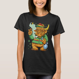 Camiseta Vaca alta escocesa fumando marihuana rastafari reg