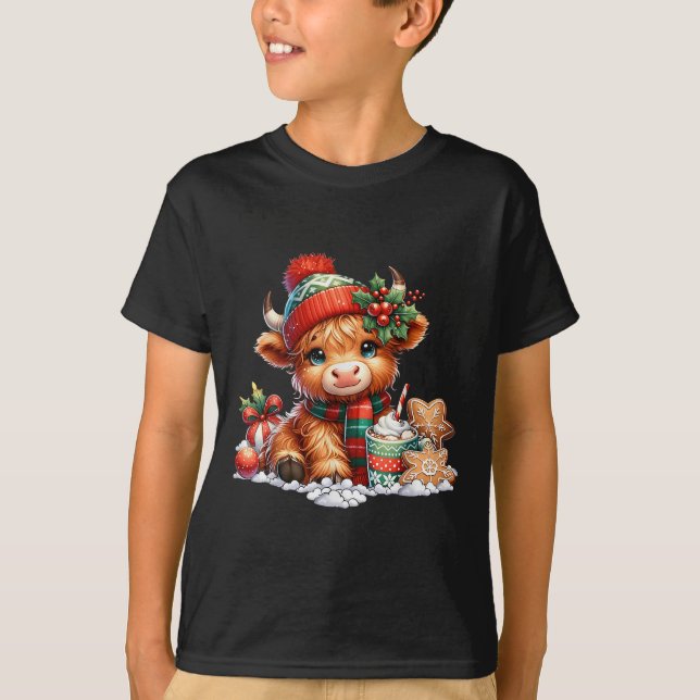 Camiseta Vaca Alta Navidad Vaca Ternera Lindo Sombrero de S (Anverso)