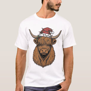 Camiseta Vaca Altas de Navidad Grabado Antiguo Sombrero de