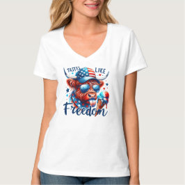 Camiseta Vaca Americana Patriótica Rojo Blanco & Azul