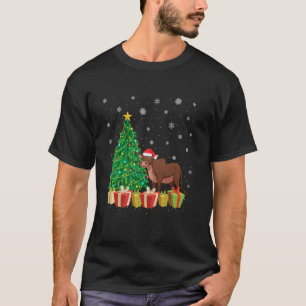 Camiseta Vaca Árbol de Navidad Iluminación Sombrero de Sant
