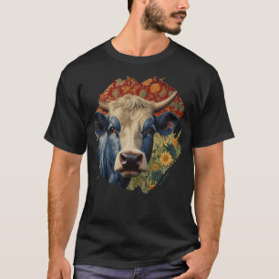 Camiseta Vaca azul retro en el jardín de girasoles