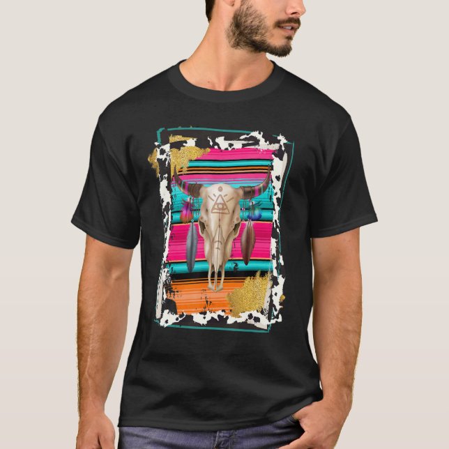 Camiseta Vaca BOHO Patrón de vaca leopardo Serape Imprimir  (Anverso)