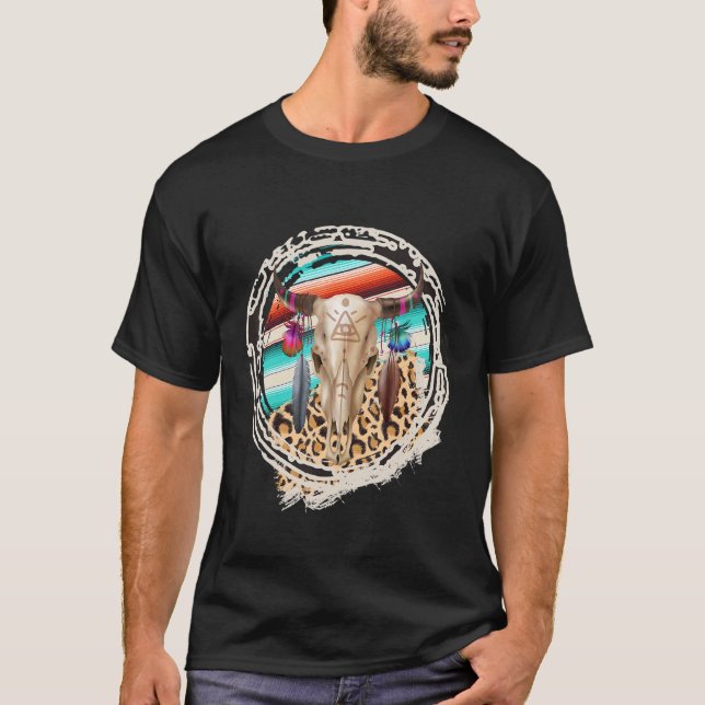 Camiseta Vaca BOHO Patrón de vaca leopardo Serape Imprimir  (Anverso)