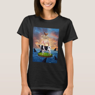 Camiseta Vaca Cerdo Oveja Pollo En El Mar Tiburones Animale