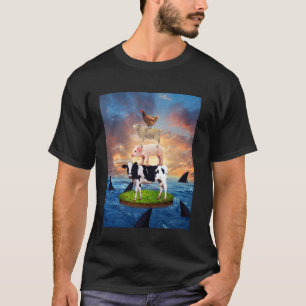 Camiseta Vaca Cerdo Oveja Pollo En El Mar Tiburones Animale
