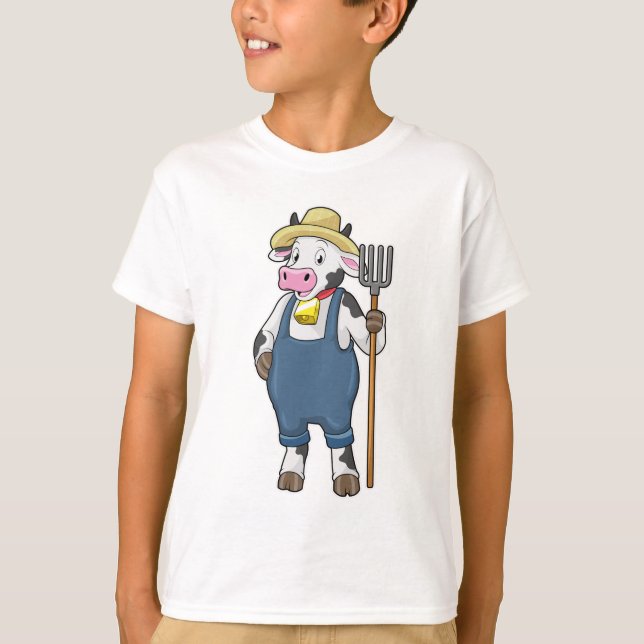 Camiseta Vaca como agricultor con horquilla (Anverso)