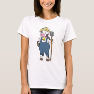 Camiseta Vaca como agricultor con horquilla
