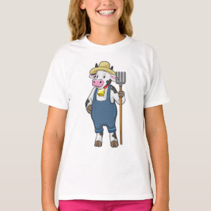 Camiseta Vaca como agricultor con horquilla