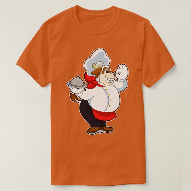 Camiseta Vaca como camarero con plato de servicio (Diseño del anverso)