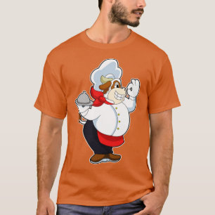 Camiseta Vaca como camarero con plato de servicio