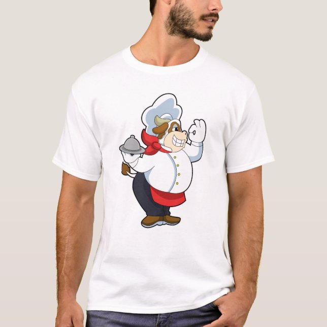 Camiseta Vaca como camarero con plato de servicio (Anverso)