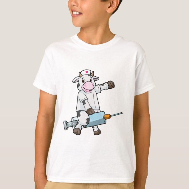 Camiseta Vaca como enfermera con corazón y jeringas (Anverso)