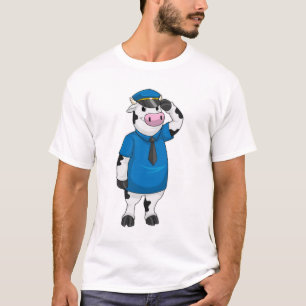 Camiseta Vaca como oficial de policía con gorra de policía