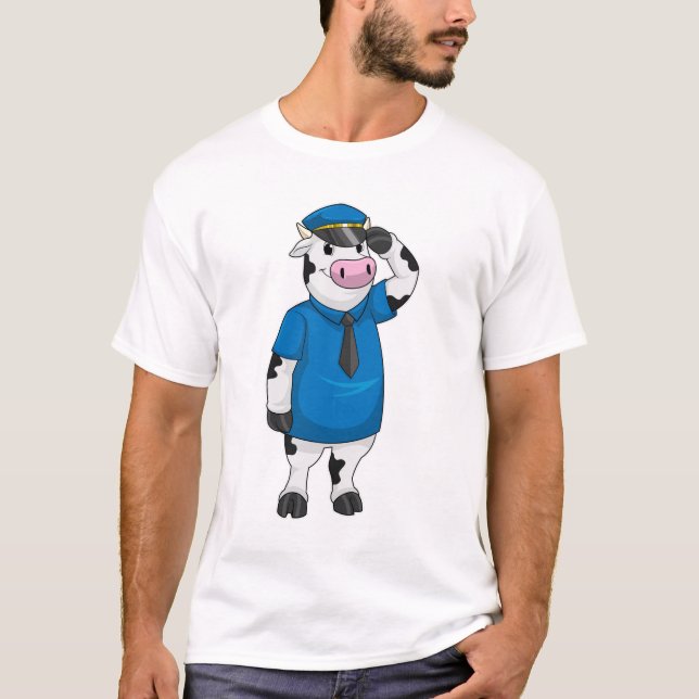 Camiseta Vaca como oficial de policía con gorra de policía (Anverso)