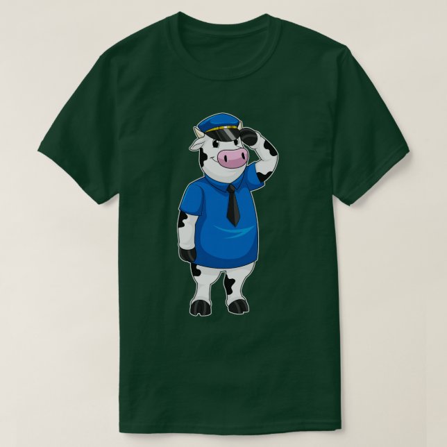 Camiseta Vaca como oficial de policía con gorra de policía (Diseño del anverso)