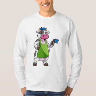 Camiseta Vaca como pintora con pintura y adorno
