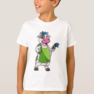 Camiseta Vaca como pintora con pintura y adorno