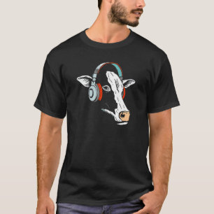 Camiseta Vaca Con Auriculares  Fan De La Música Retro Audio