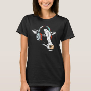 Camiseta Vaca Con Auriculares  Fan De La Música Retro Audio