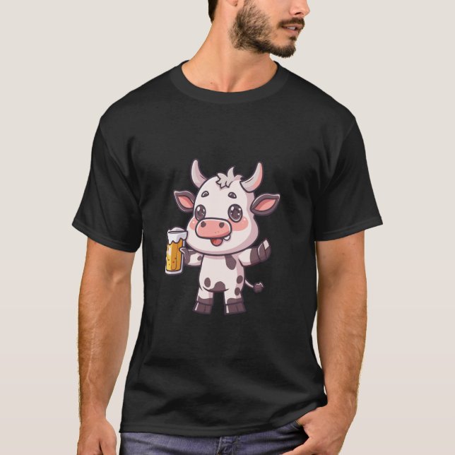 Camiseta Vaca Con Cerveza Cómic Fiesta Divertida (Anverso)