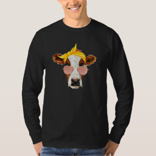 Camiseta Vaca Con Cristal De Sol Y Auriculares Divertidos C