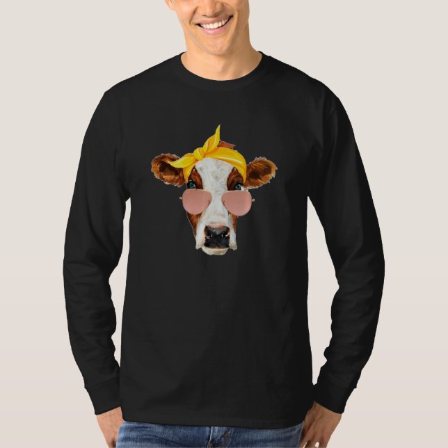 Camiseta Vaca Con Cristal De Sol Y Auriculares Divertidos C (Anverso)