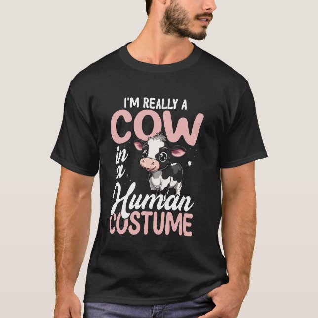Camiseta Vaca con disfraz de humano divertido (Anverso)