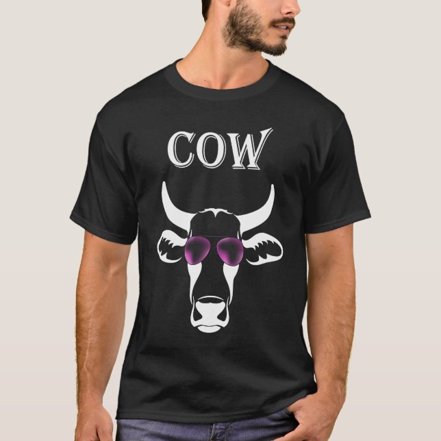 Camiseta Vaca con gafas de sol moradas (Anverso)