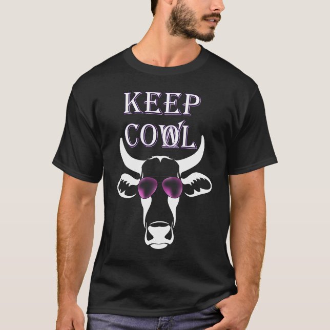 Camiseta Vaca con gafas de sol púrpuras permanezca tranquil (Anverso)