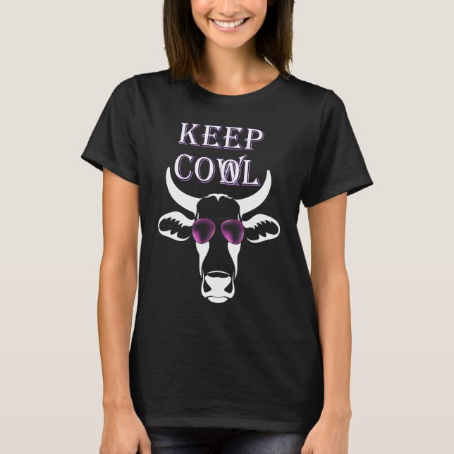 Camiseta Vaca con gafas de sol púrpuras permanezca tranquil (Anverso)